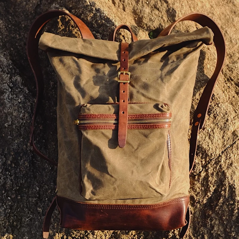 Большой Вместительный винтажный Рюкзак mochila вощеный холщовый водонепроницаемый