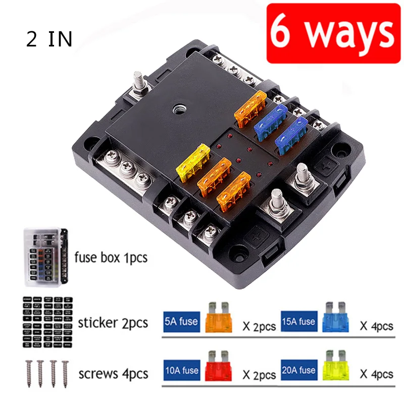 Updated-2-In-12-Way-Fuse-Box-Holder-Plastic-Cover-Blade-Block-With-Thumb-Screw-LED