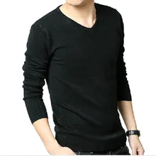 Осенне-зимний хлопковый свитер с v-образным вырезом мужские однотонные свитеры свитер с длинными рукавами Тонкий джемпер мужская одежда