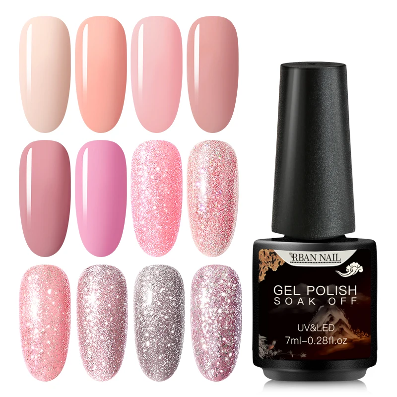 

RBAN NAIL 7ML Rose Gold UV Gel Nail Polish Glitter Sequins Nail Polish Soak Off Shining UV Gel Lacquer Nail Art Manicure Tools