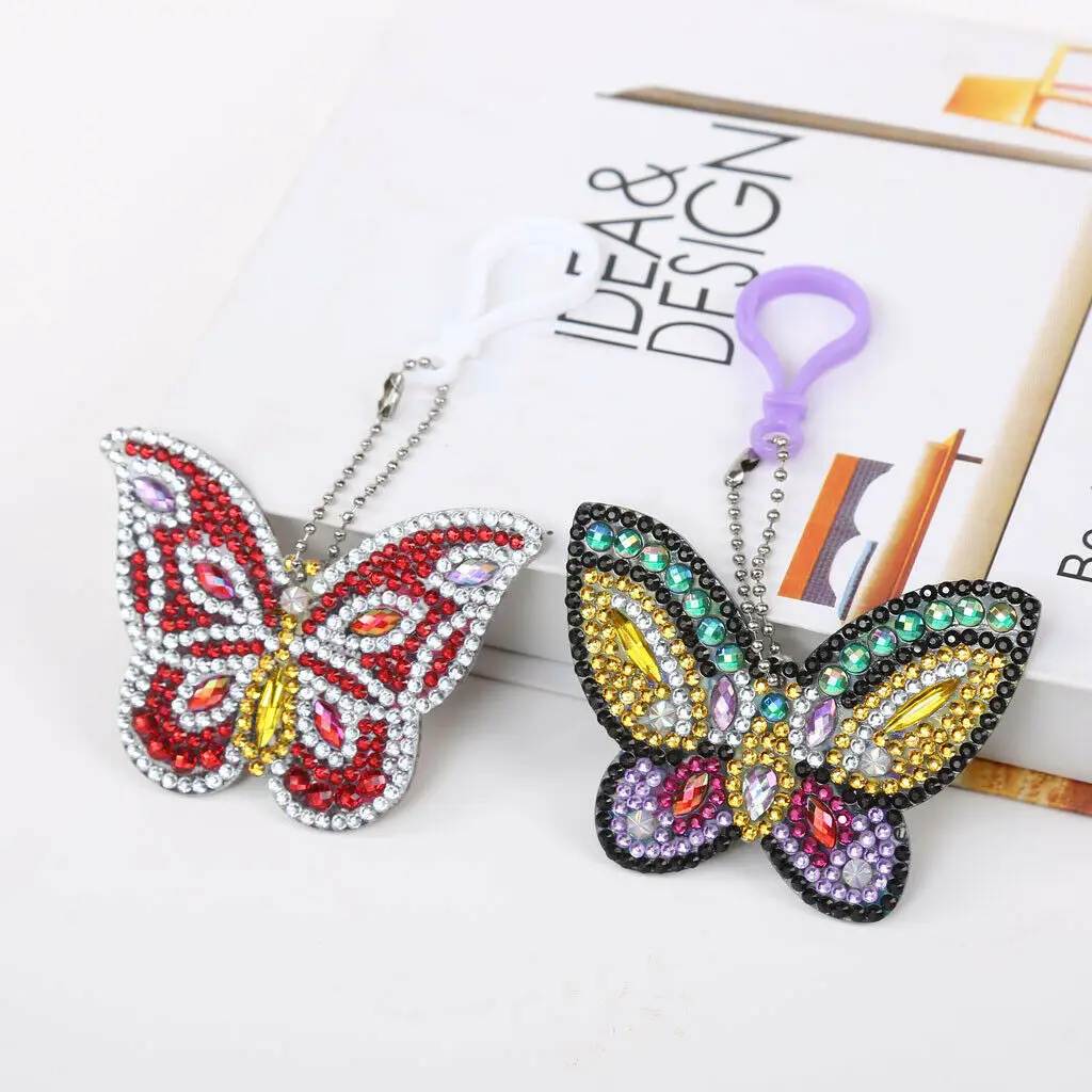 2Pcs Butterfly Полная дрель 5D DIY Алмазная картина брелок ручной работы кулон брелок креативный домашний декор кулон - Цвет: 2Pcs Butterfly
