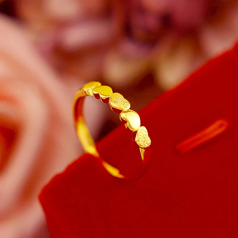 

Korean Fashion Women's Ring For Wedding Engagement 14K Gold Jewelry Adjustable Little Heart Finger Ring for Girl Birthday Gifts