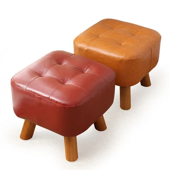 

Wooden Legs Solid Color Stools Imitation Leather Stools Change Shoes Stool Fashion Creative Sofa Stool Wear Shoes Sitting Pier D
