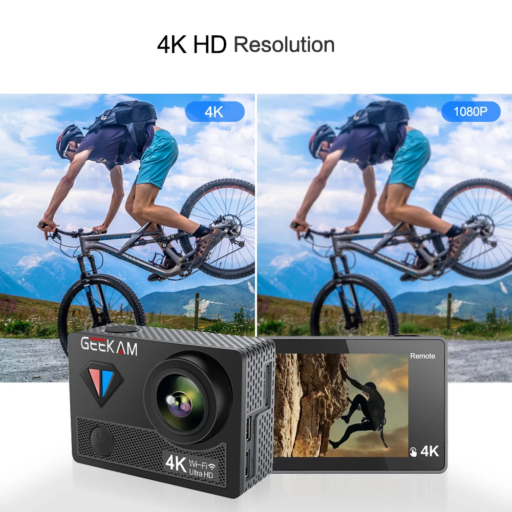 GEEKAM Экшн-камера T1 с сенсорным экраном Ultra HD 4 K/30fps 20MP WiFi подводный водонепроницаемый велосипедный шлем Экстремальные виды спорта видео камера