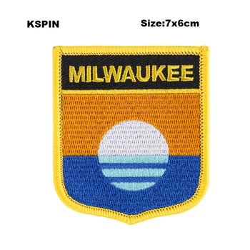

Milwaukee Shield Shape Flag patches embroidered flag patches national flag patches for Cothing DIY Decoration