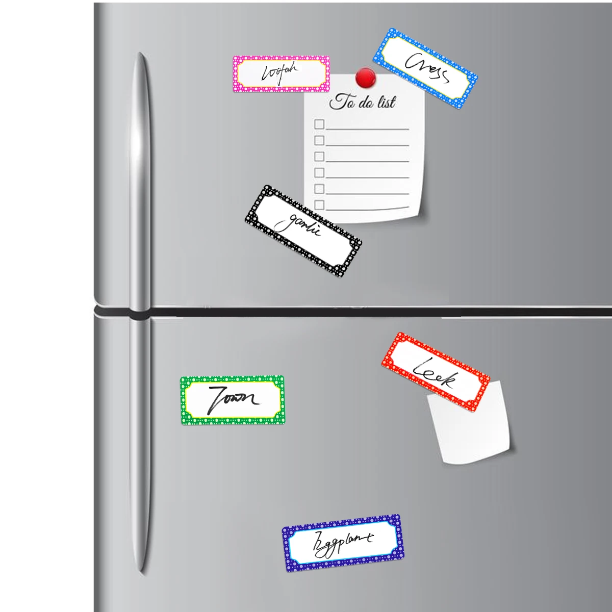 10 colors, a total of 50 with 1 pen(pen cap color random) 8*3cm rewritable message board magnetic refrigerator stickers