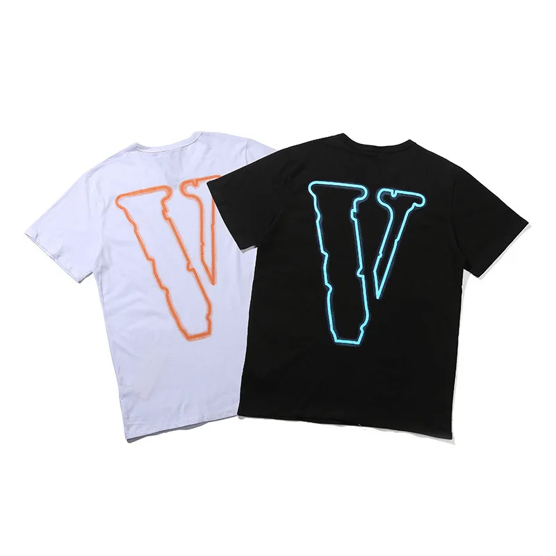 

19ss INS Popular Brand Spring And Summer Tops Men And Women Pure Cotton Lettered Large V Stereo Printed Fashion Half Sleeve Tee