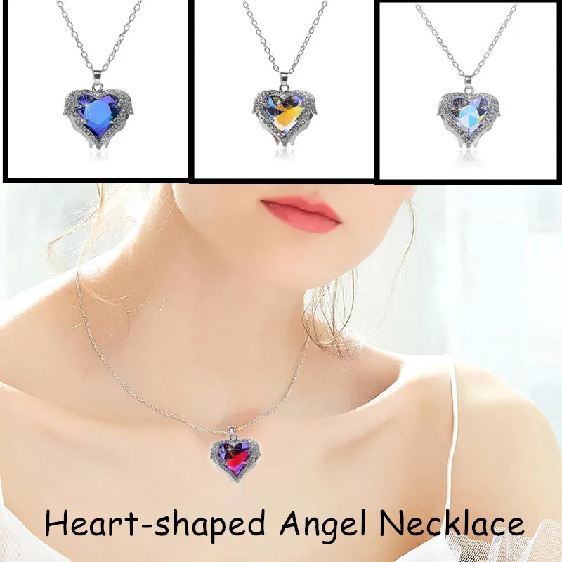New Fashion Alloy Heart-shaped Angel Rhinestone Pendant Chain Necklace Exquisite Jewelry As Party Gift For Beautiful Girls | Украшения и