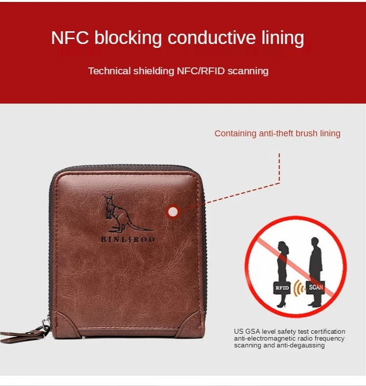 2021 Fashion Men's Coin Purse Wallet RFID Blocking Man Leather Wallet Zipper Business Card Holder ID Money Bag Wallet Male