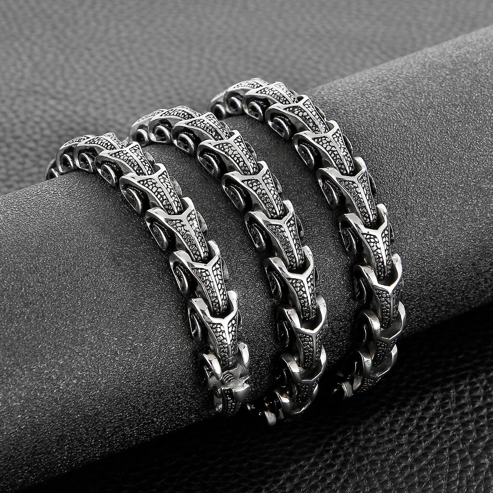 Fongten Gothic Dragon Chain Necklace For Men Stainless Steel Charm Collar Choker Long Necklace Heavy Silver Color Jewelry