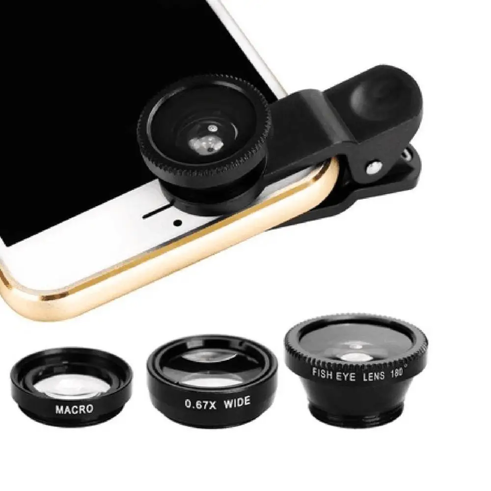 

3-in-1 Multifunctional Phone Lens Kit Fish Lens+Macro Lens + Wide Angle Lens Transform Phone Into Professional Camera