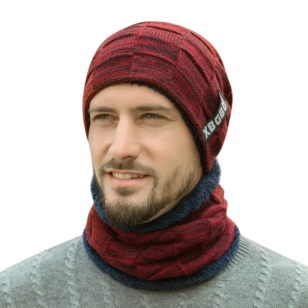 winter accessories men's scarf hat 2-piece set knitted scarf ring hat and scarf d91016