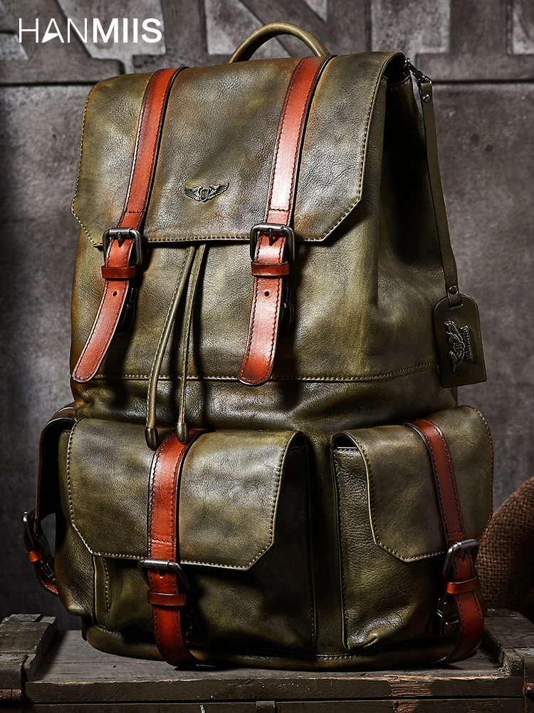 Leather Backpack Men Laptop Bag 