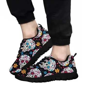 

ELVISWORDS New Flats Shoes For Men Fashion Sugar skull Print on Demand Red Black Bottom Sneakers Large Sizes Zapatillas Hombre