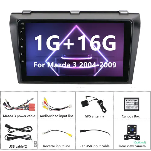 With 4 LED Camera Podofo 2din Автомагнитола Android 8,1 Автомагнитола ISO Android Mirrorlink Автомобильный мультимедийный плеер 2 Din для Mazda 3 2004-2009 стерео - Цвет: With 4 LED Camera