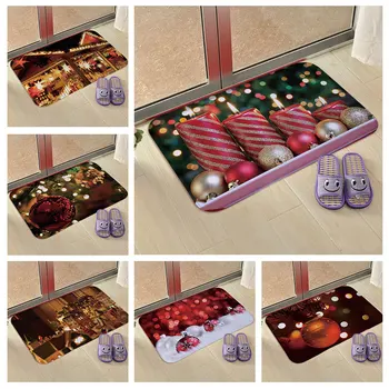 

Crystal Christmas Flannel Mat Xmas Floor Mat Santa Non-slip Doormat Kitchen Bathroom Decor 2021 Merry Christmas Decor For Home