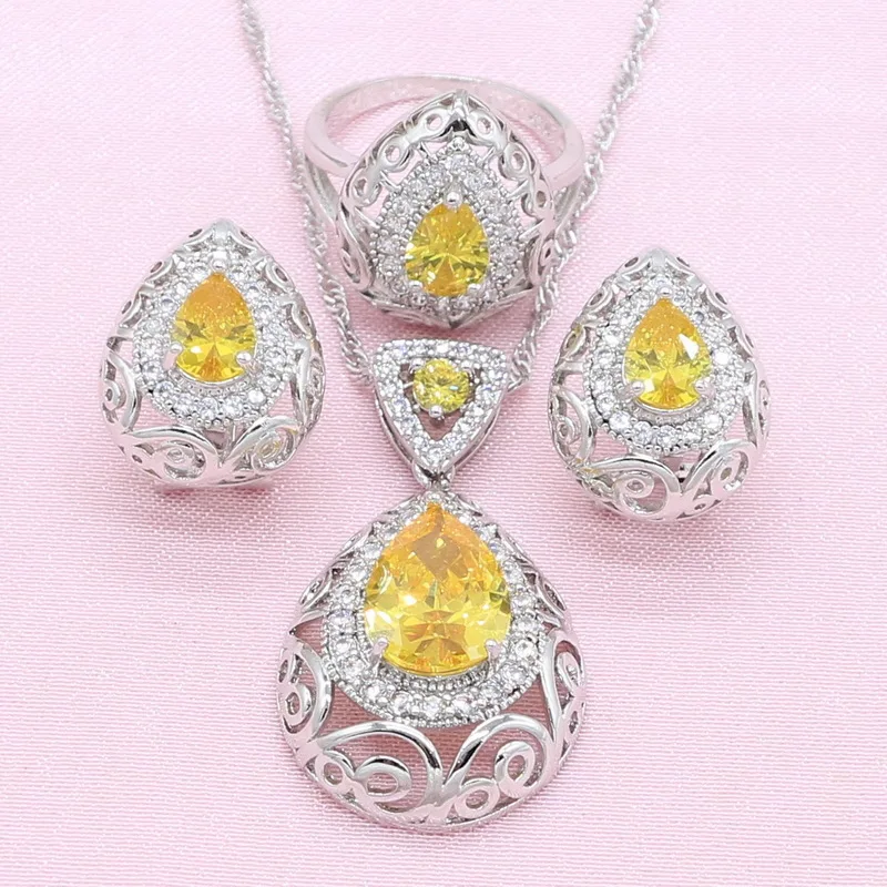 Комплекты украшений из серебра 925 пробы женские желтые синие 2 цвета хрустальные