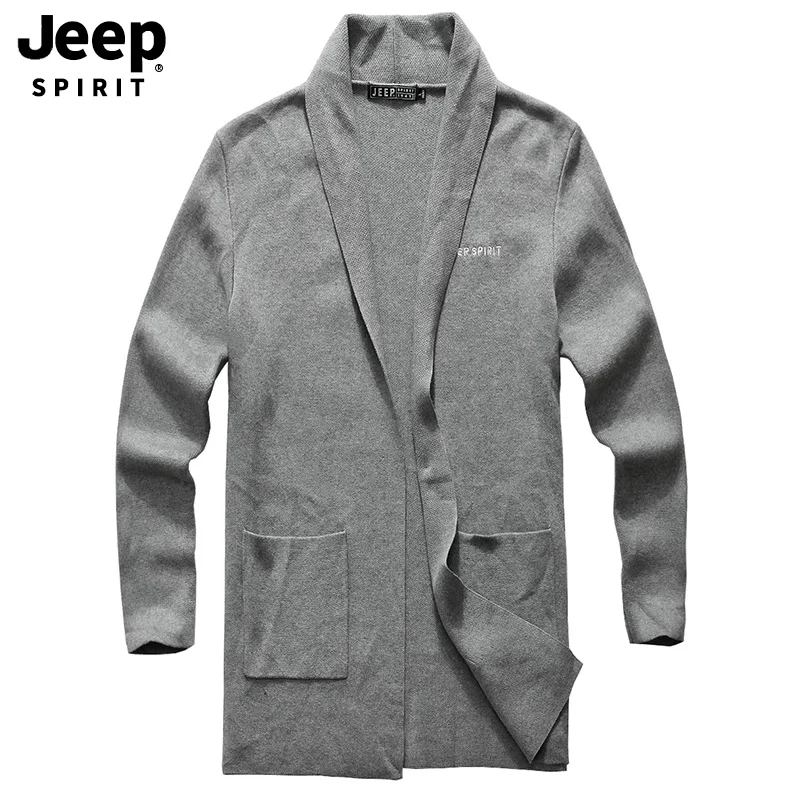 Best Price JEEP SPIRIT Casual Autumn Cardigan Men Long Sleeve Turn Down Collar Mid-long Thin Cotton Knitted Wear Fashion Sweater Men