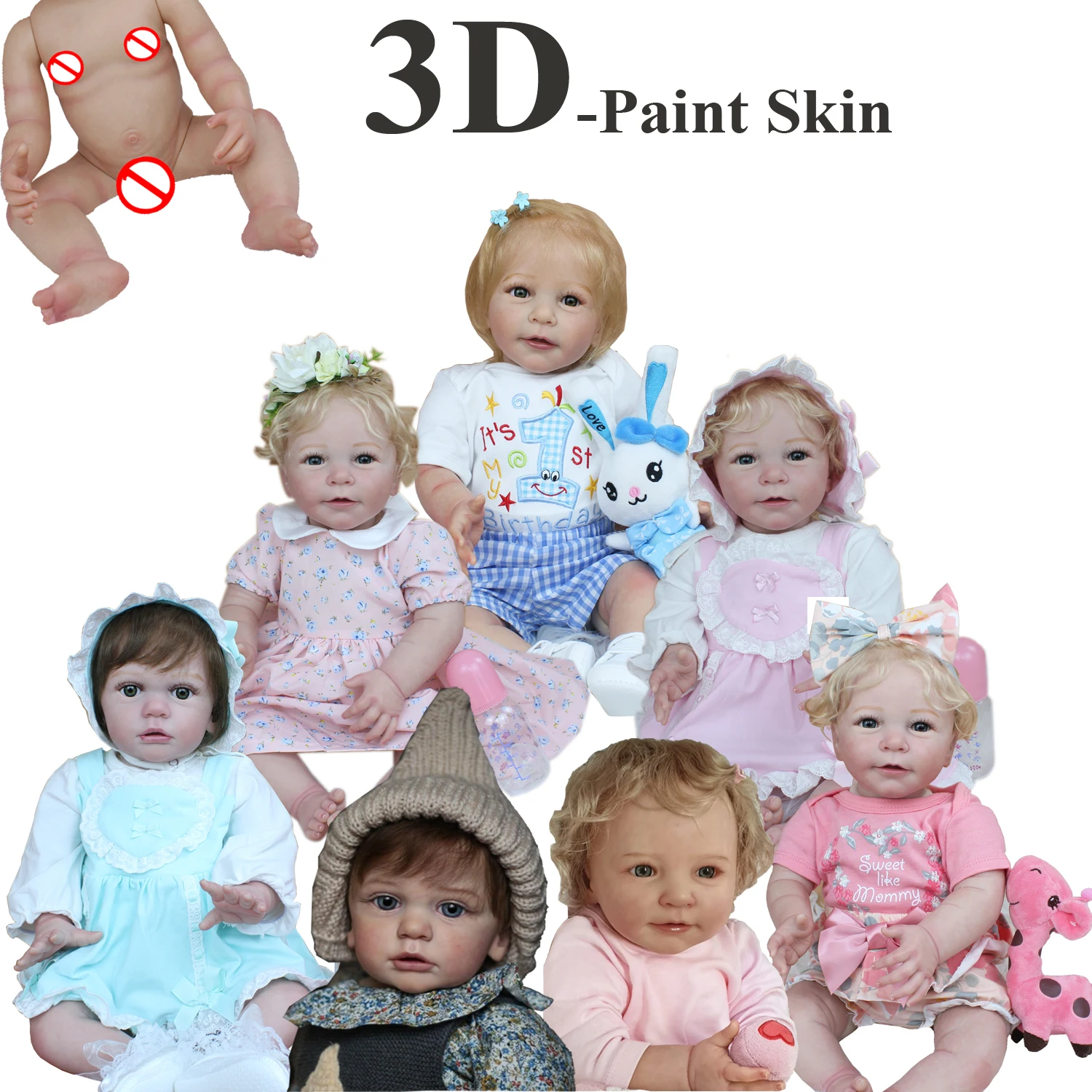 55 Cm 3dpaint Skin Full Soft Silicone Body Reborn Baby Girl Doll Toy