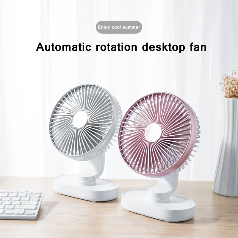 Electric USB Auto Rotation Desktop Fan 4000mAh Rechargeable Air Cooling Conditioner 4 Speed Wind Silent Portable for Home Office