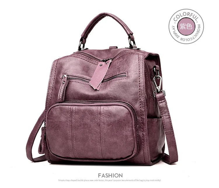Cross Border Backpack WOMEN'S Bag Multi-functional Backpack Bag Europe And America New Style Retro Soft PU Leather Casual Youth
