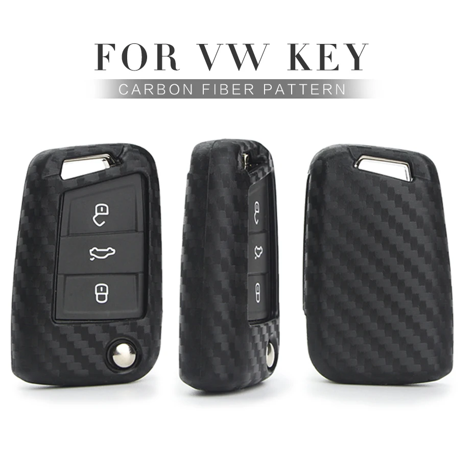 

Silica Gel Car Key Case Cover For Vw Golf 4 5 6 7 Polo Passat Tiguan Eos UP 2019 2020 Carbon Fiber Key Ring Shell Accessories