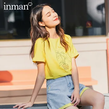 

INMAN 2020 Summer New Arrival Artsy Embroidery H Shape Fit Style Cotton T-Shirt