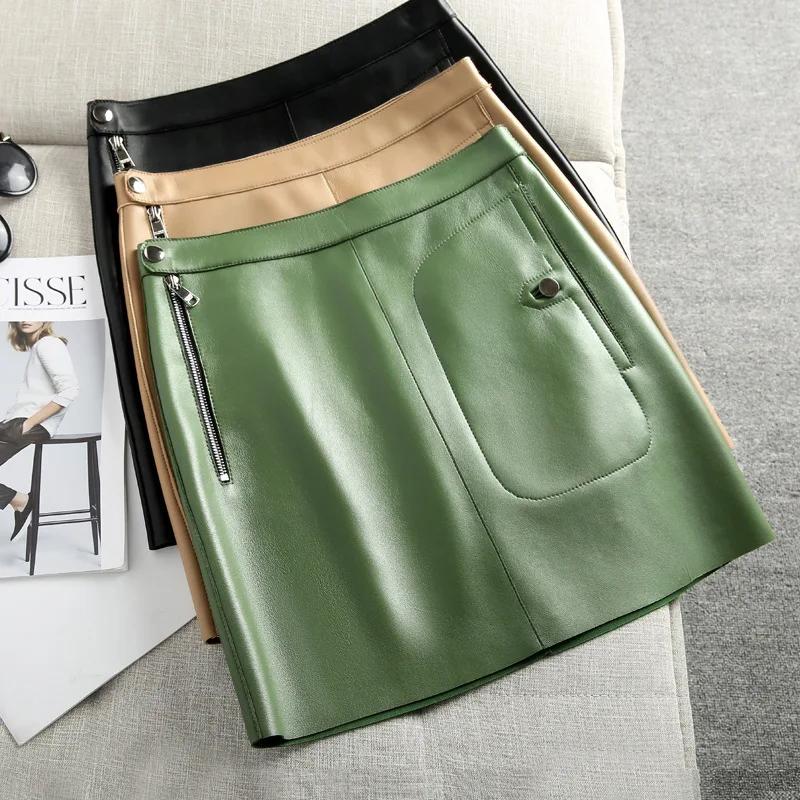 Lente Herfst Fashion Elegant Rokken Vrouwen Echt Lederen Hoge Taille Real Skeepskin Mini Dames Korte Rokken Vrouwelijke Plus Size Lente Herfst Fashion Elegant Rokken Vrouwen Echt Lederen Hoge Taille Real Skeepskin Mini Dames Korte Rokken Vrouwelijke Plus Size