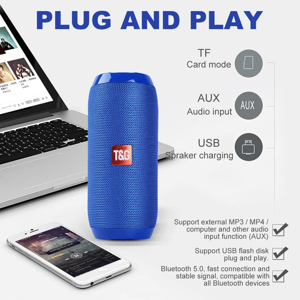 Mini outdoor portable speaker bluetooth wireless column with FM Radio MIC AUX TF hifi usb speakers computer PC kalonka TG117