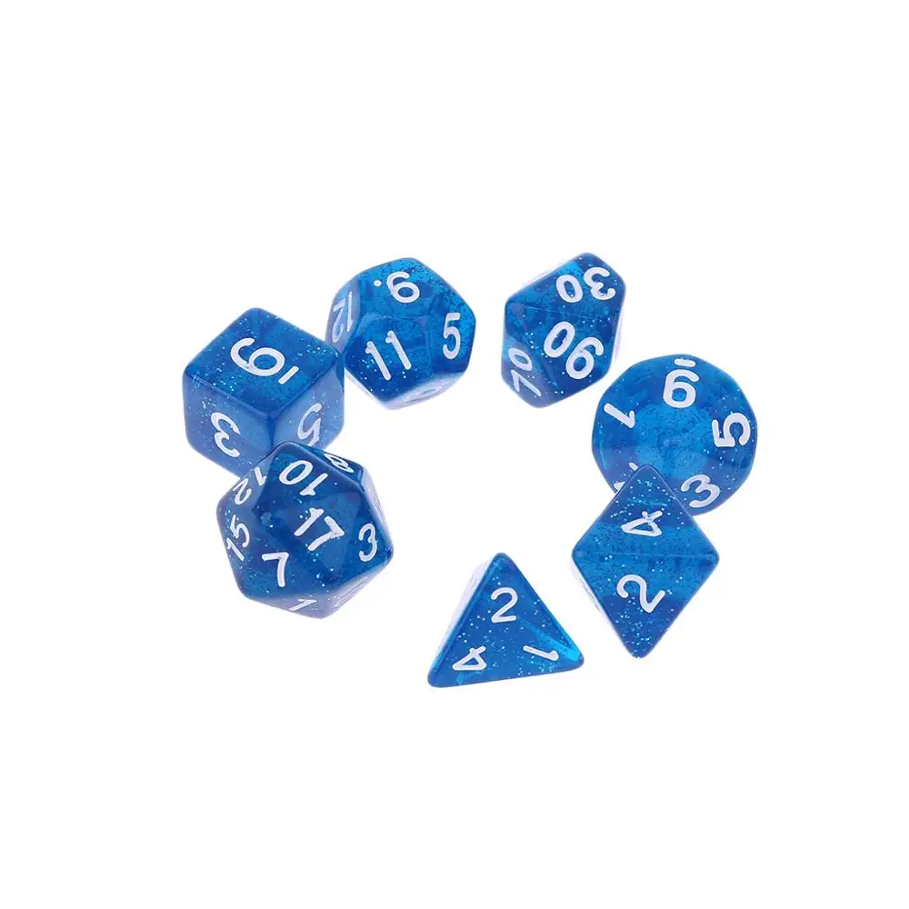 7 шт. двухсторонние игральные кости D4 D6 D8 D10 D12 D20 для подземелий и драконов D& D RPG поли настольная игра набор - Цвет: BL