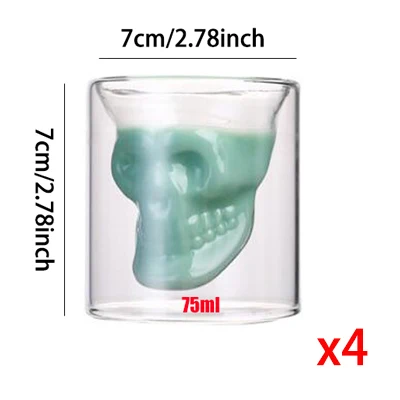 4pcs 75ml cups KHGDNOR череп Стекло Shot виски вина с украшением в виде кристаллов бутылка чашки 25 мл 75 мл 150ml 250ml прозрачные вина чашка для питья - Цвет: 4pcs 75ml cups