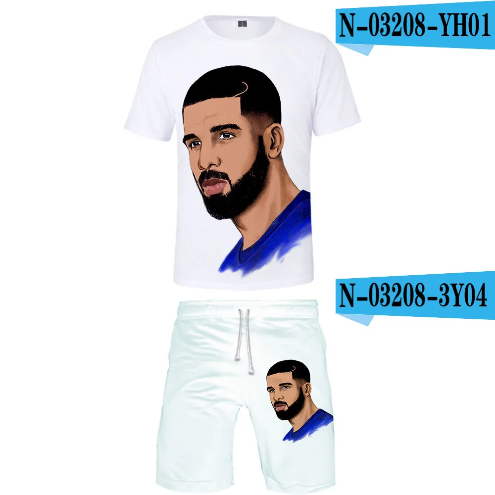 Drake And Rihanna футболка+ шорты наборы для мужчин 3D летние костюмы футболка мужские спортивные костюмы брендовая одежда streetwar топы тройники комплект мужской - Цвет: one