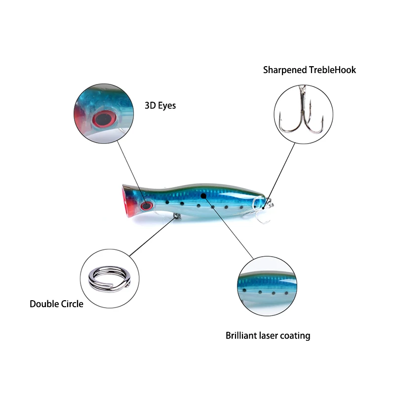 Морская рыбалка на открытом воздухе Поппер 12,5 см/40,3 г приманки товары для рыбалки морские приманки Topwater isca искусственные 3D бионические глаза пластиковые рыболовные наживки Лазерная крышка рыболовные снасти