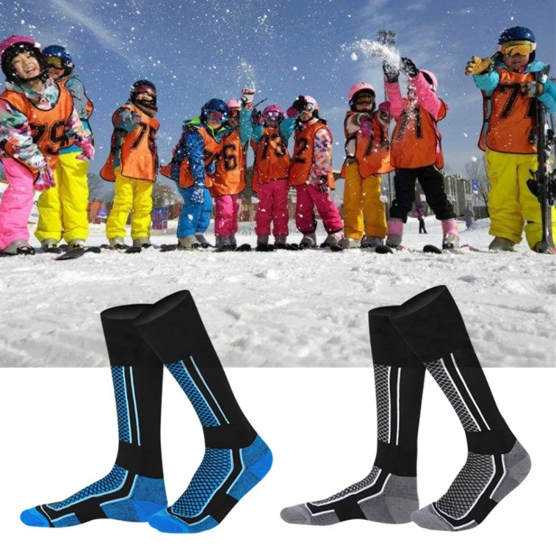 Зимние Детские теплые лыжные носки, Плотные хлопковые теплые носки для велоспорта, носки для катания на сноуборде, лыжах, походов, гетры