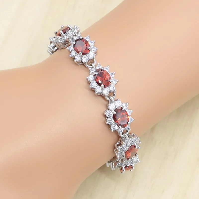 925 серебряные свадебные комплекты украшений для женщин серьги с красным цирконом Кулон ожерелье кольцо браслет подарок на день рождения