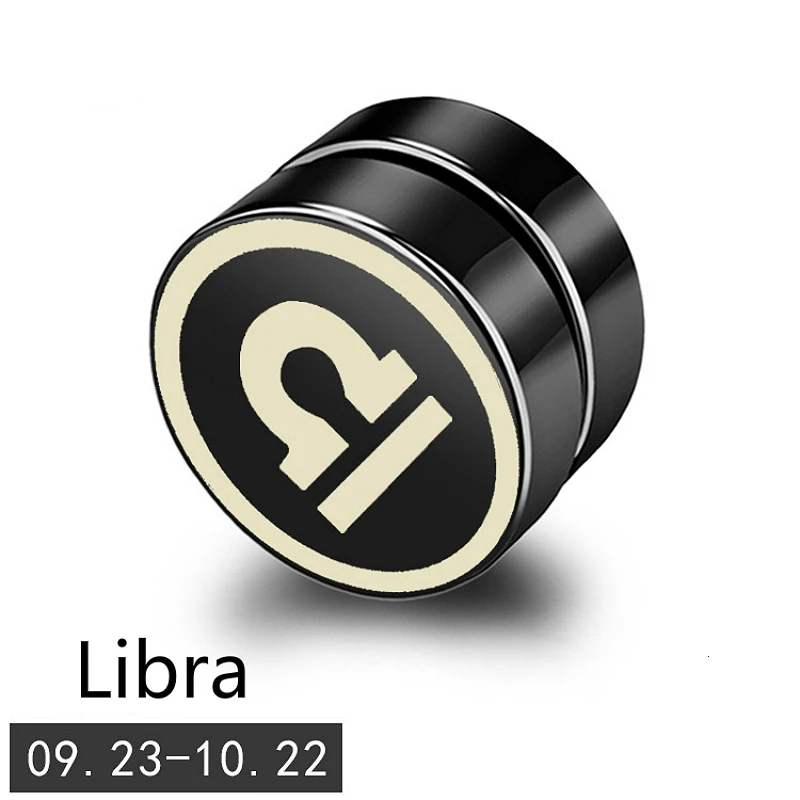 Libra Серьги из нержавеющей стали в стиле панк, 12 созвездий, черные магнитные клипсы, мужские трендовые серьги без пирсинга, ювелирные изделия в стиле хип-хоп, 1 шт - Окраска металла: Libra