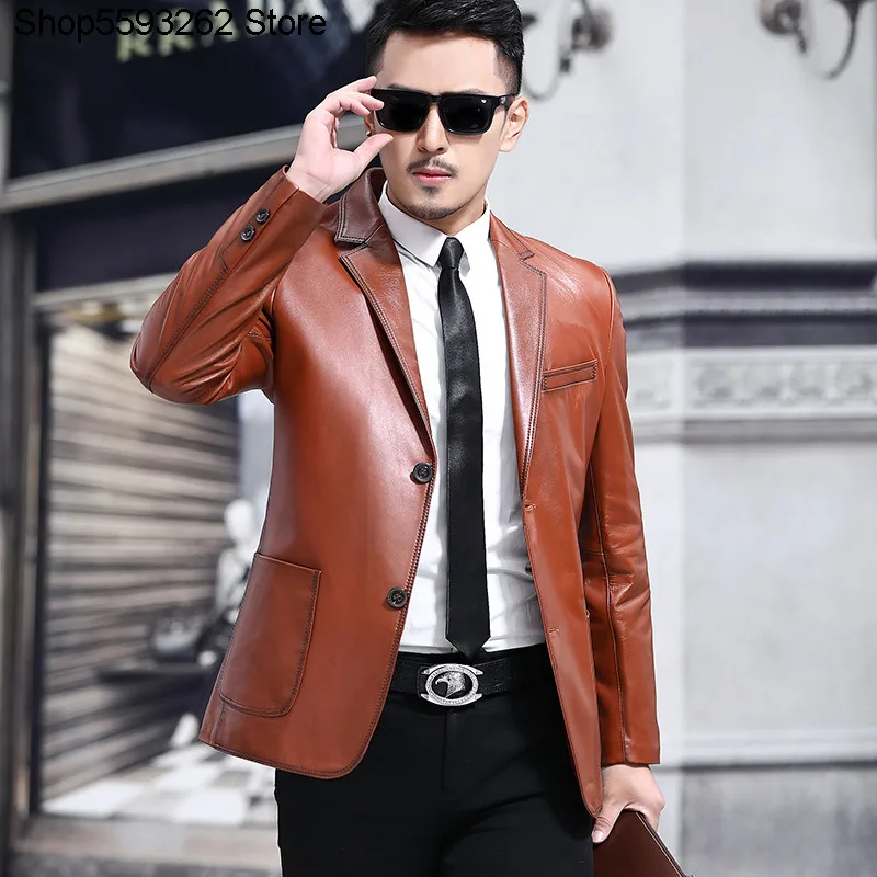 

Haining Genuine Leather Leather Coat Leather Suit Male Handsome Slim Fit Leisure Genuine Leather Autumn Thin Leather Suit Coat
