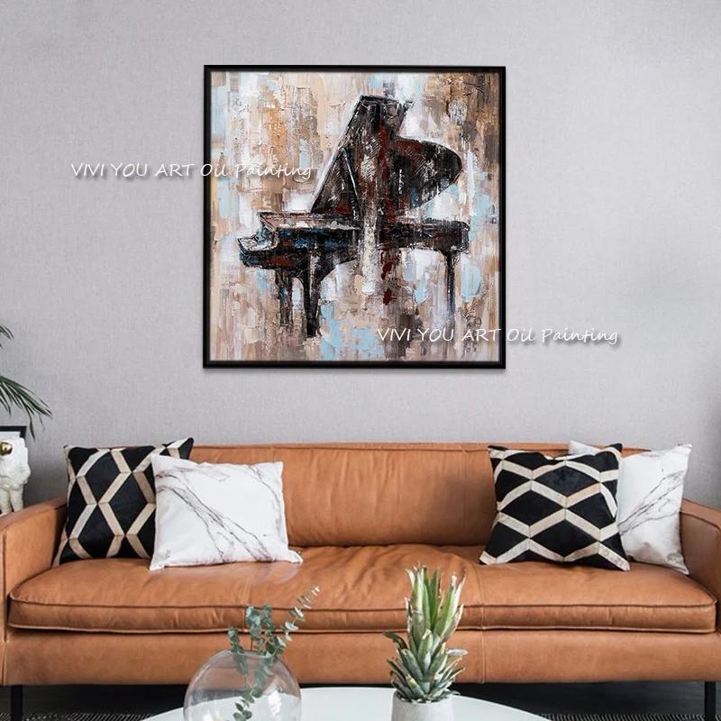 

The Classical Music Piano Color Handmade Original Canvas Mural Painting Modern Artwork Picture Thick Oil Corridor Art Home Decor