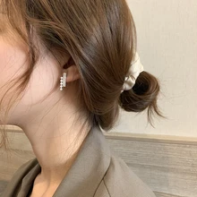 AOMU, новинка, шикарный двойной слой кристаллов, Геометрические Квадратные, одна линия, жемчужные серьги-гвоздики для женщин, девушек, вечерние, свадебные ювелирные изделия, подарок