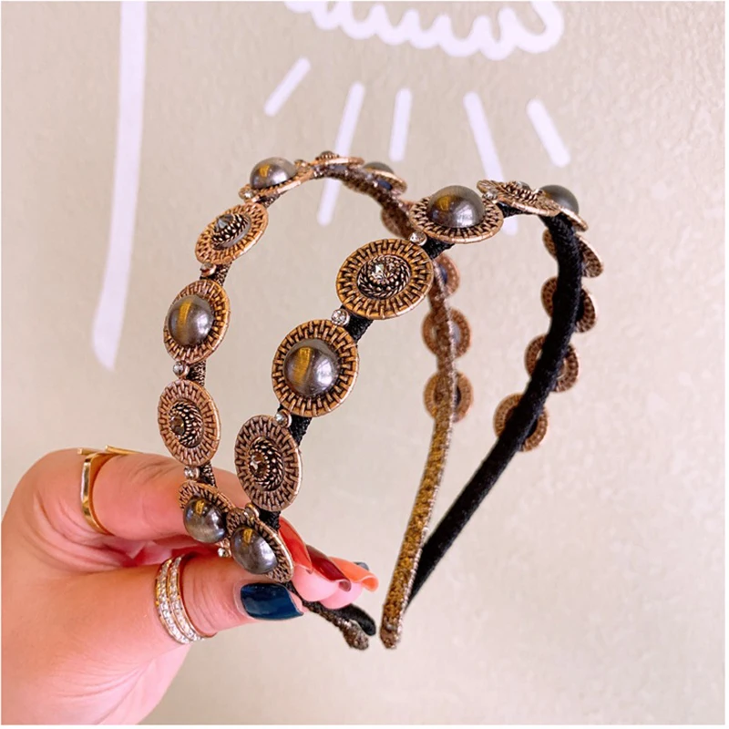 Baroque New Retro Metal Hairband Wild Simple Headband Fashion Rhinestone Hair Bands for Women Hair Hoop Jewelry Hair Accessories