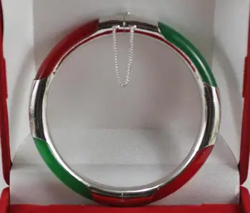 

Free shipping new design 57MM red mixed green Jade round bangle bracelet