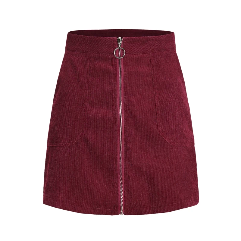 SweatyRocks, однотонная Вельветовая юбка на молнии, уличная одежда, бордовые короткие юбки,, осенние женские повседневные Прямые юбки
