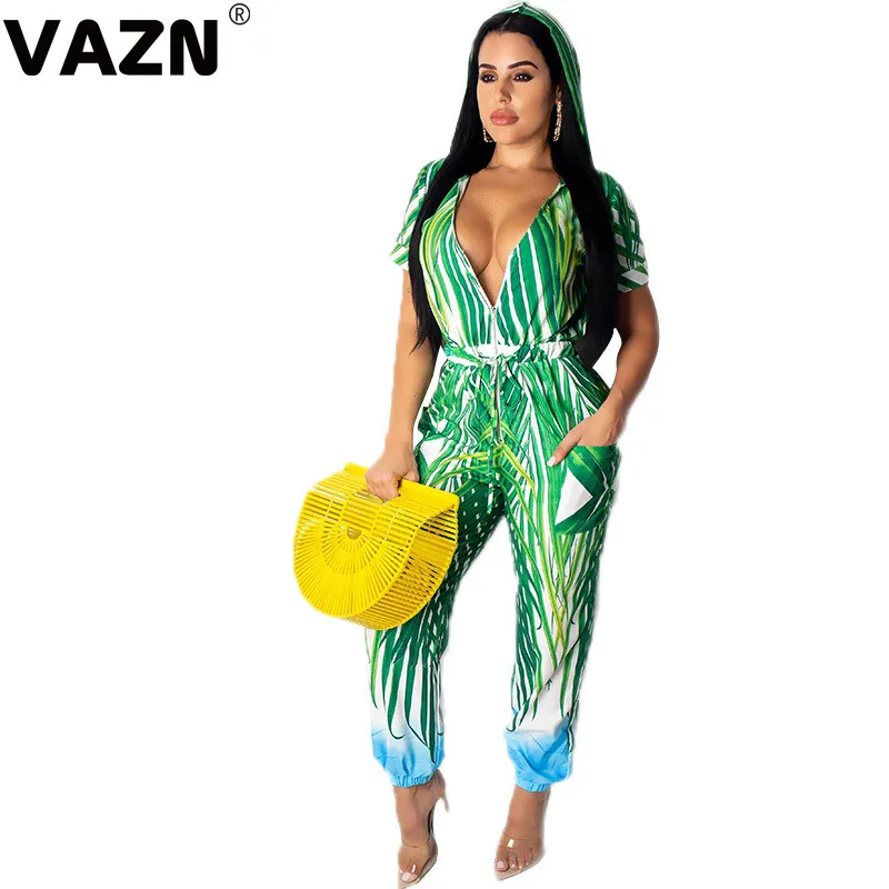 VAZN GMYF19381 новые модные женские облегающие Клубные снижающие возраст женский комбинезон с v-образным вырезом без рукавов длинные брюки Комбинезоны Сексуальная ветровка