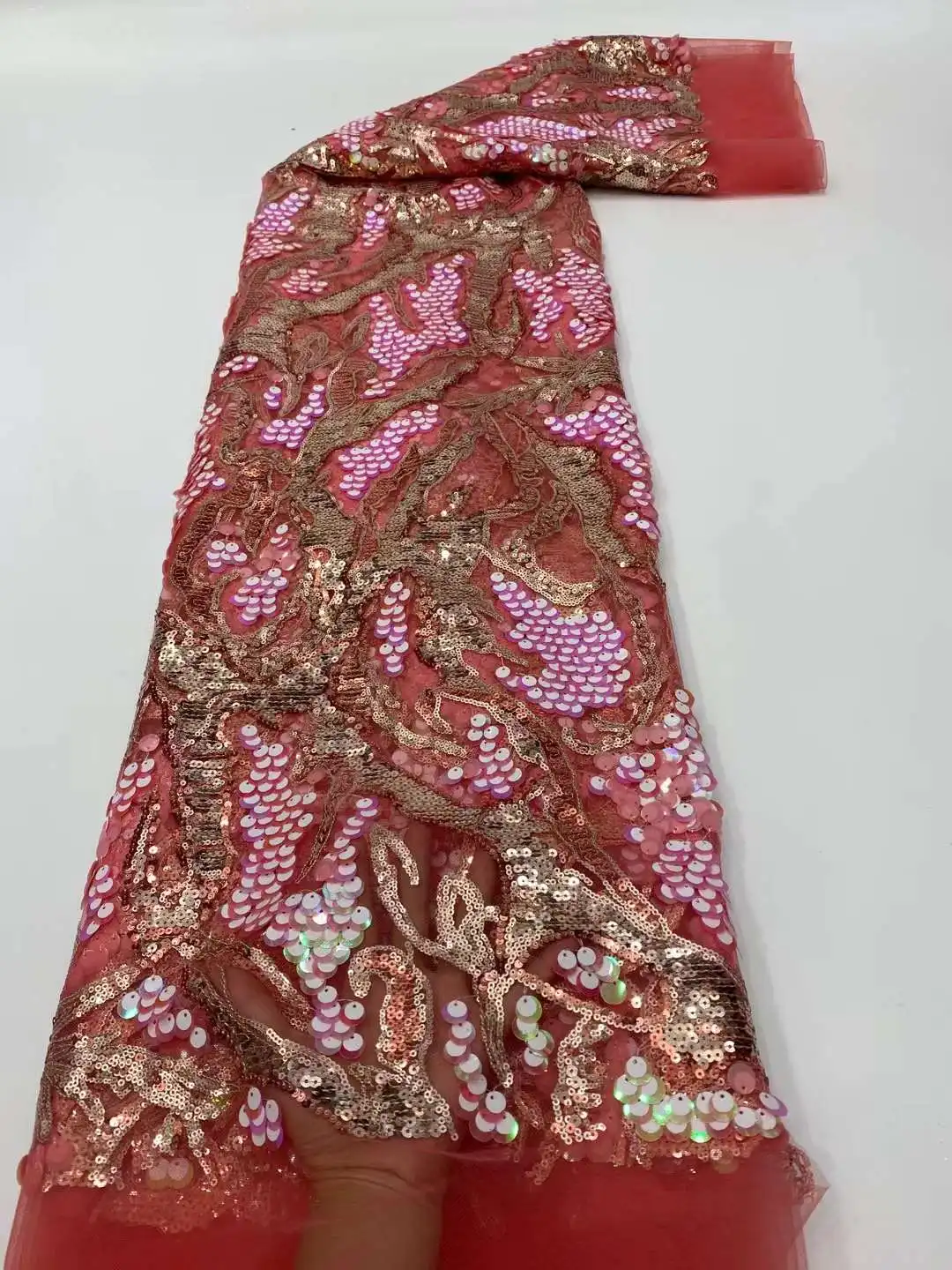 

Beautiful Sequined African Nigeria fabric lace sequins Embroidery French mesh lace for Party dresses Wedding dress evening dress
