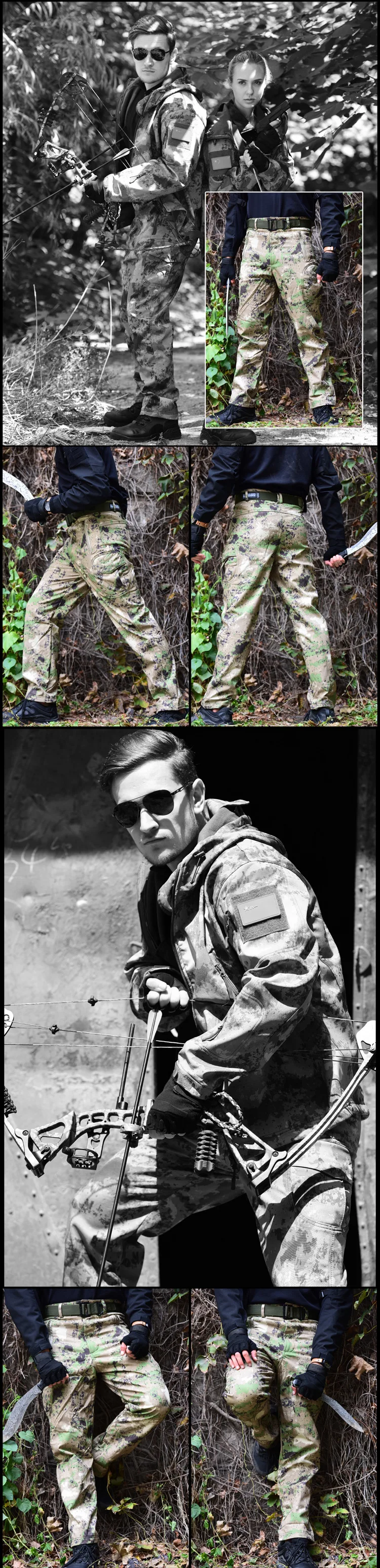 Caça ao ar Camuflagem do Exército Livre Caminhadas Jaqueta Waterrpoof Militar Tático Calças Térmica Escalada Softshell Outerwear 16 camuflagem do exército outerwear