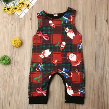 

0-18M Christmas Santa Claus Jumpsuit For Baby Boys Girls Cute Animals Romper Sleeveless Cotton Outfits Clothing Newborn Clothes