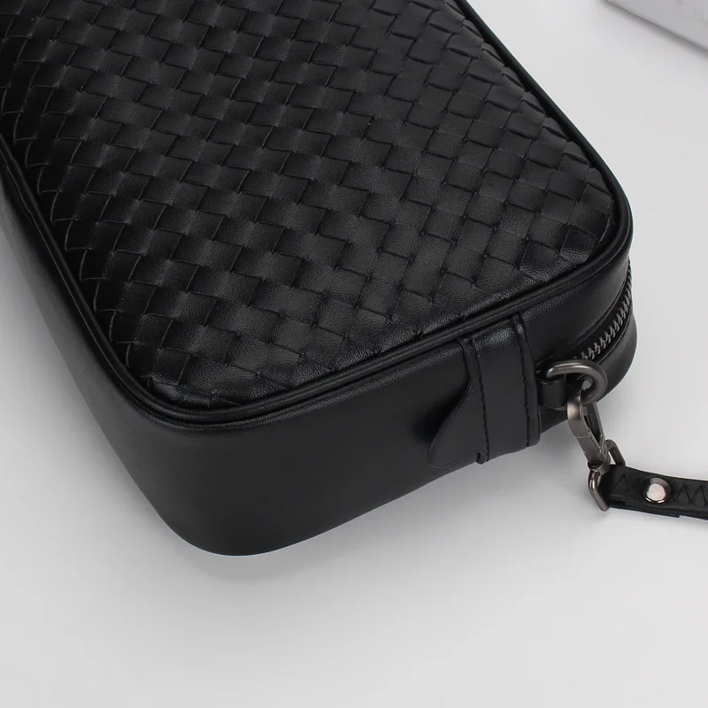 

New Style Weaving Leather Handbag Men Multi-functional Business Casual Clutch Bag Weaving Large Capacity Soft Leather Clutch Bag