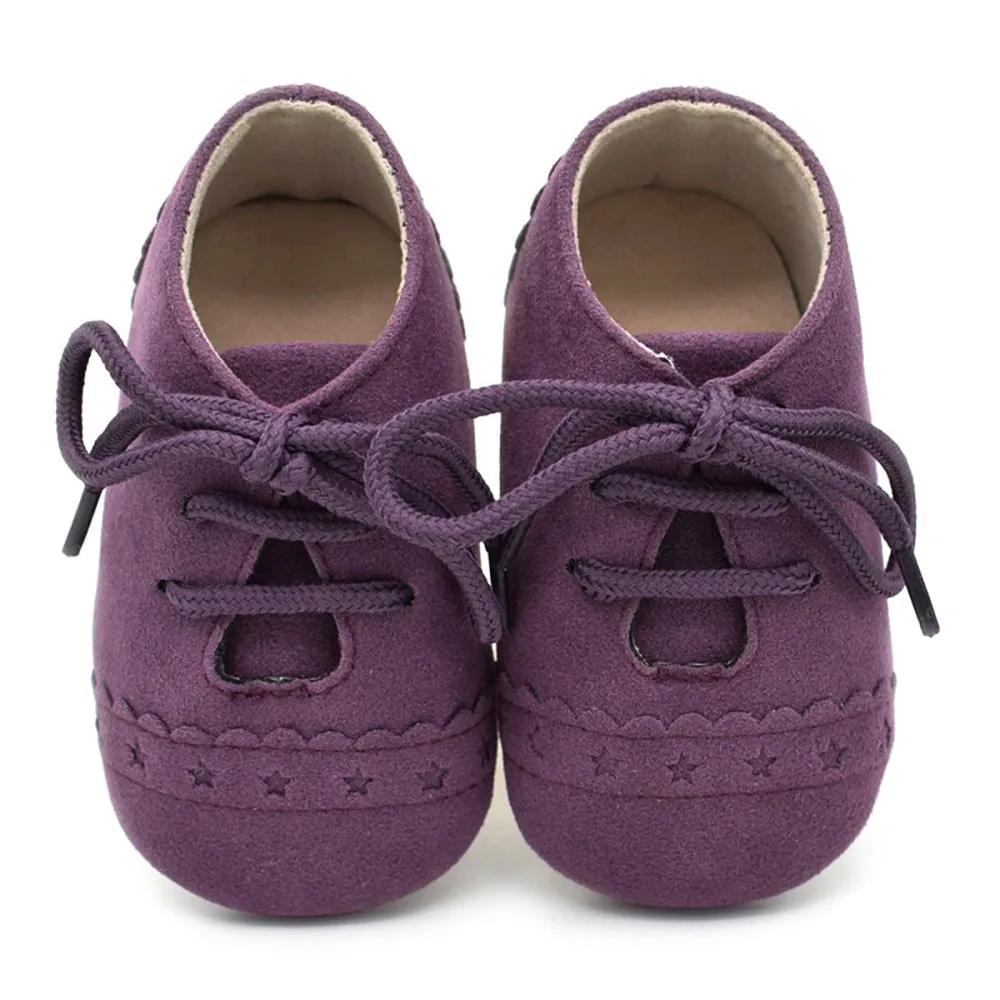Обувь для малышей; кроссовки; нескользящие туфли из флока на мягкой подошве со шнуровкой; весенне-Осенняя обувь для малышей 0-18 м; Bebek Ayakkabi - Цвет: Фиолетовый