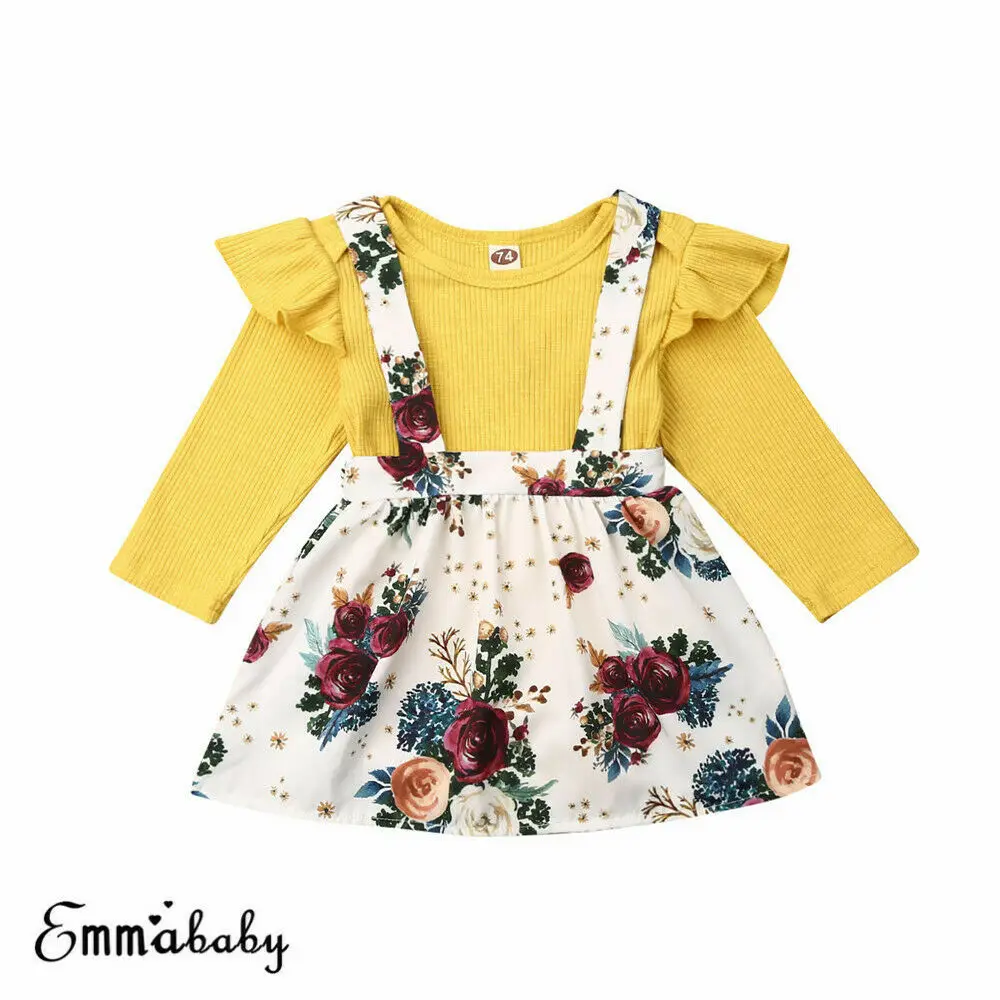 

FOCUSNORM Summer Autumn Newborn Baby Girl Princess Outfit Set Kid Romper Tops+Floral Skirt For Baby Girl Clothes Set 6-18Months