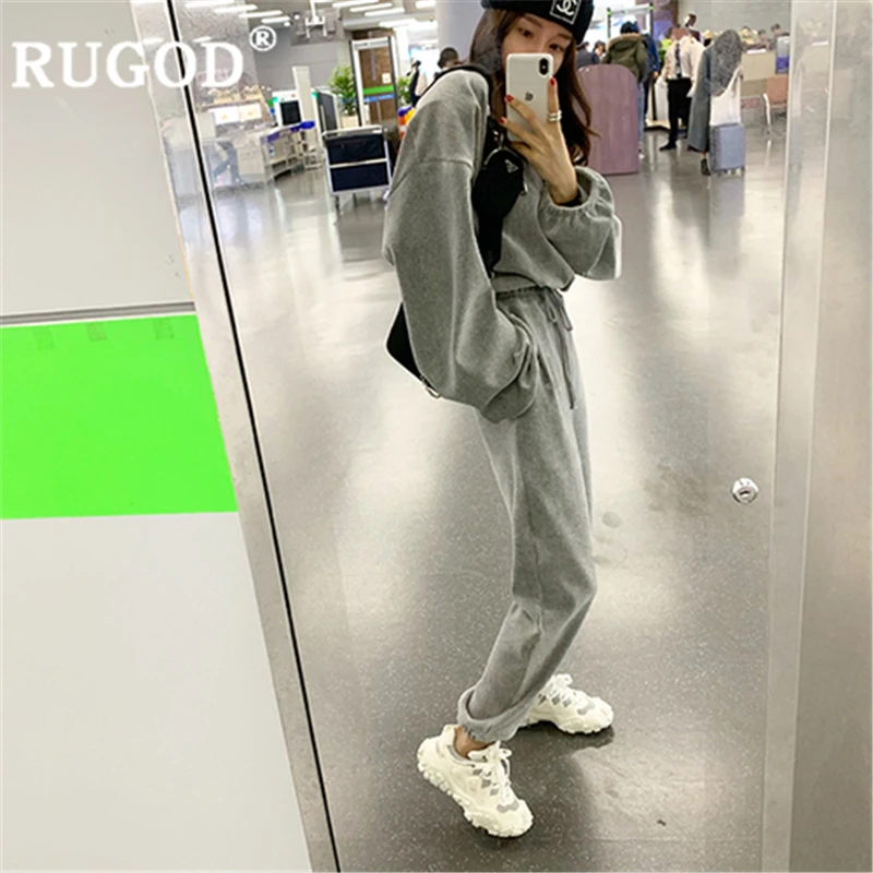 Женский бархатный костюм RUGOD теплый весенний комплект из 2 предметов однотонный